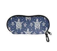 SEANATIVE Sunglasses Soft Case Anti-Scratch Tribal Turtle Design Eyeglasses Protector Hard Box with Hook Portable Travel Backpack Case