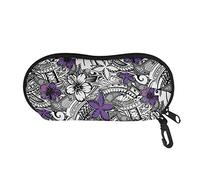 SEANATIVE Sunglasses Soft Case Polynesian Style Ultra Light Neoprene Zipper Eyeglass Case with Belt Clip Plumeria Pattern Purple