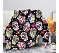 SEANATIVE Super Soft Lightweight Flannel Throw Blanket Microfiber Cozy Warm Throw Blanket for Living Room Bedroom, Sugar Skull Print-L