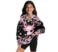 SEANATIVE Sweatshirts for Teen Girls Pullover Hoodies 1/4 Zip Hooded Collared Neck Long Sleeve Axolotl Cherry Blossom Child Oversized Sweaters Fall Active Youth Sweat Shirts
