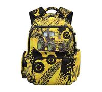 SEANATIVE Tractor School Backpack for Boys 17 Inch Soft Kids Backpack, 600D Tear Resistant & Padded Tablet Sleeve, Cartoon Bookbag for Grades 3-6 Ages 9-12