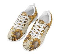 SEANATIVE Tropical Floral Vintage Sunflowers Print Women's Fashion Sneakers Breathable Mesh Flats for Teen Girls39 Dark Yellow