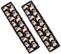 SEANATIVE Universal Fits Car Seat Belt Pad Cover Funny Animal Pug Design 2 Piece Shoulder Strap Pad Soft Headrest Neck Support Cushion