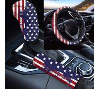 SEANATIVE USA American Flag Steering Wheel Cover Neoprene Steering Wheel Wrap,Gear Shift Knob Cover,Handbrake Cover Set,Red Stripes and Blue Stars