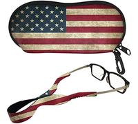 SEANATIVE Vintage Style American Flag Printed Eyeglasses Case Glasses Protective Pocket with Eyewear Accessories String Holder Set of 2 Pieces