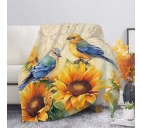 SEANATIVE Vintage Sunflower Birds Print Throw Blanket Microfiber Soft Cozy Fluffy Warm Blankets for Couch Sofa Chair Lightweight Home Decorative Blanket