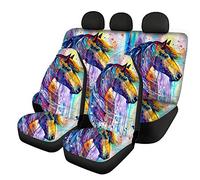 SEANATIVE Watercolor Horse Painting Art Print Car Seat Covers 3 Packs Set,Universal Auto Interior Seat Accessories,Front Bucket Saddle Blanket with Rear Bench Cover