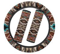 SEANATIVE Winter Car Interior Decoration Accessories Set Included Durable Flannel Automotive Steering Wheel Cover 2 Packs Seat Belt Cover Pad, Universal Fit Vehicle Car Sedan, Aztec Tribal Print