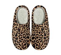 SEANATIVE Women Classic Slippers Cheetah Leopard Print Comfort Slip On French Terry Lining Indoor House Slippers for Winter