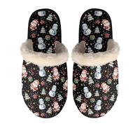 SEANATIVE Women Fuzzy Slippers Christmas House Slipper Santa Claus with Snowman Print Fluffy Winter House Shoes with Non-slip Sole for Indoor
