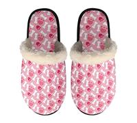 SEANATIVE Women Lovely Pink Dog Paw Pattern Winter Cozy Warm Slipper Slip On House Slipper Super Soft Lightweight Bedroom Shoes