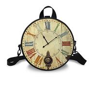 SEANATIVE Women Round Vintage Clock Print PU Leather Crossbody Shoulder Bag Tote Travel Purse Zipper Wallet