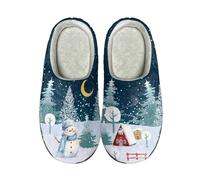 SEANATIVE Women Slip on Fuzzy Slippers Super Soft House Slippers Christmas Tree Snowman Print Furry Winter Warm Shoes for Indoor Outdoor