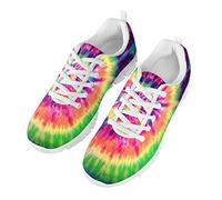 SEANATIVE Women Sport Shoes Breathable Mesh Running Shoes Tie Dye Rainbow Design Ladies Trainers Size 41