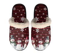 SEANATIVE Women Stripe Slippers Christmas Snowman Snowflake Winter Slipper Non-slip Fuzzy Home Shoes House Slipper for Indoor