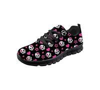 SEANATIVE Women Train Running Shoes Pink Skull PatternSneaker Lightweight Tennis Sneaker Size 36