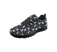 SEANATIVE Women Walking Shoes Swan Pattern Sneaker Casual Running Shoes Lightweight Trainers Size 37