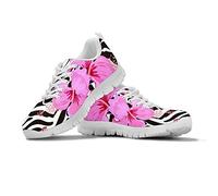 SEANATIVE Women Zebra Flower Print Strainers Running Shoes Hiking Sneaker for Gym Size 41