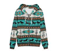 SEANATIVE Women Zip Up Hoodies Drawstring Sweatshirt Long Sleeve Casual Hoodie Jacket with Pocket Size XS-5XL, Aztec Turquoise, Large