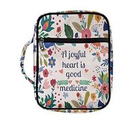 SEANATIVE Women's Bible Cover Floral Design Bible Book Carrier Pouch Portable Bible Storage Bag with Zipper Pocket, A Joyful Heart is Good Medicine