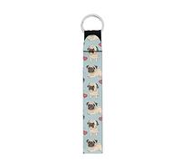 SEANATIVE Women's Long Lanyard Keychain with Elastic,Adorable Hand Wristlet Strap Key Fob with Cartoon Pug Dog Print Keyring for Girls Gift