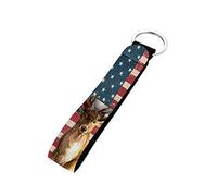 SEANATIVE Wrist Lanyard Key Chains with Metal Ring for Women Men Wristlet, American Flag Animal Deer Fashion Auto Keychain Holder for Car Keys