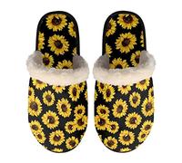 SEANATIVE Yellow Sunflower Print Women's Fuzzy Slippers Comfy Soft Plush House Shoese with Non-slip Sole for Indoor
