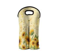 SEANATIVE Yellow Sunflower Wine Bottle Carrier Sleeve Bag with Handle Music Symbol Print Wine Protective Case Portable Insulated Bottle Storage Pouch