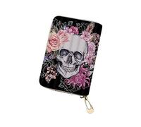 SEANATIVE Zip Coin Card Purse Leather Wallet Women Clutch Purse Pink Rose Sugar Skull Pattern