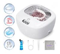 SEANCHEER Mini Ultrasonic Retainer Cleaner | Rechargeable | Cordless | IPX7 Waterproof | 48Khz | 120ML | 2 Modes with Digital Timer for | Denture | Aligner | Night Guard | Jewelry | (White)