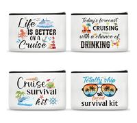 SEAOYOZO 4Pcs Cruise Survival Kit Makeup Bags Gifts Cosmetic Bags Cruise Ship Essentials Bags Travel Organizer Zipper Pouch for Women Cruising Lovers Accessories, Cruise Ship Classic Theme, S, Cruise