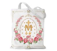 SEAOYOZO Floral Virgin Cotton Tote Bag, Immaculate Heart of Mary Catholic Tote, Christian Gifts for Women, Religious Reusable Gifts Bag for Travel, Shopping, Books, and Daily Use
