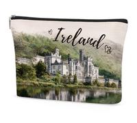 SEAOYOZO Kylemore Abbey Ireland Makeup Bag Gifts - Ireland Travel Essentials Watercolor Cosmetic Bag, Irish Gifts for Women Girls, Zipper Toiletry Pouch, Irish Souvenir Organizer Waterproof Linen