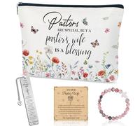 SEAOYOZO Pastor Wife Appreciation Gifts from Church - 3PCS Gift Set with Makeup Bag, Bracelet, Bookmark and Card, Christian Thank You Gifts for Pastor’s Wife Birthday Christmas October Month