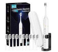 Seapeoa Sonic Electric Toothbrush Set, Equipped with 10 Brush Heads and Travel case, IPX8 Waterproof, 2-Minute Timer, 42000 High-Frequency Vibrations, 5 Modes, The First Choice for Gift Giving, Whtie