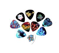 Searay Guitar Picks, 10 Medium Celluloid Pokeemon Themed Picks with Pikachu & Others, Matte Finish, Japanese Style, Multi-color, for Guitar