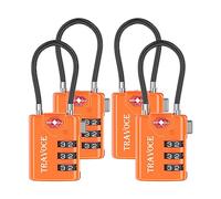 Search Alert TSA Approved Travel Combination Luggage Cable Locks for Suitcase, Gym Locker,Toolbox,Backpack 1,2,4,6 &10 pk, Orange 4 Pack, ONE_Size
