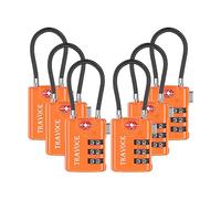Search Alert TSA Approved Travel Combination Luggage Cable Locks for Suitcase, Gym Locker,Toolbox,Backpack 1,2,4,6 &10 pk, Orange 6 Pack, ONE_SIZE