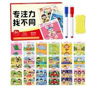 Search & Finding Cards - Find Differences, 64 Page Activity Book, Interactive Educational Game | Reusable Dry Erase Learning Cards Colorful Illustrations For Children From 3 Years