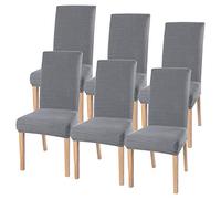 SearchI Dining Room Chair Covers Set of 6 Stretch Parsons Chair Slipcovers Super Fit Spandex Removable Washable Kitchen Chair Protector Cover for Dining Room Hotel(Silver Gray+Knitting)