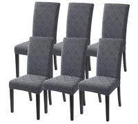 SearchI Dining Room Chair Covers Set of 6, Stretch Parsons Chair Slipcovers Super Fit Spandex Removable Washable Kitchen Chair Protector Cover for Dining Room, Hotel(Jacquard Grey)