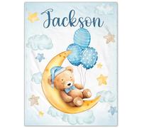 SearchI Personalised Baby Blanket, Custom Baby Blankets with Name for Boys Girls, Soft Customised Elephants Nursery Blanket for Newborn Toddler Baby Gifts for Birthday Baby Shower Christmas