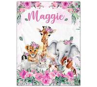 SearchI Personalised Baby Blanket, Custom Baby Blankets with Name for Boys Girls, Soft Customised Elephants Nursery Blanket for Newborn Toddler Baby Gifts for Birthday Baby Shower Christmas
