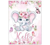 SearchI Personalised Baby Blanket, Custom Baby Blankets with Name for Boys Girls, Soft Customised Elephants Nursery Blanket for Newborn Toddler Baby Gifts for Birthday Baby Shower Christmas