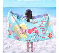 SearchI Personalised Beach Towel 76x152cm,Custom Bath Towels with Name for Swimming Pool Bathroom Camping Travel,Quick Dry Microfiber Beach Towel for Adults Kids Lovers Birthday,Mermaid Cartoon