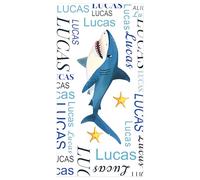 SearchI Personalised Beach Towel with Name 150x75cm,Custom Bath Towels with Name for Swimming Pool Bathroom Camping Travel,Quick Dry Microfiber Beach Towel for Adults Kids Lovers Birthday-01 Shark