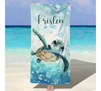 SearchI Personalised Beach Towel with Name 150x75cm,Custom Bath Towels with Name for Swimming Pool Bathroom Camping Travel,Quick Dry Microfiber Beach Towel for Adults Kids Lovers Birthday-turtle