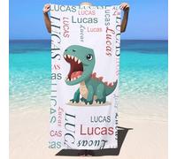 SearchI Personalised Beach Towel with Name 150x75cm,Custom Bath Towels with Name for Swimming Pool Bathroom Camping Travel,Quick Dry Microfiber Beach Towel for Adults Kids Lovers Birthday-Dinosaur