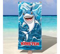 SearchI Personalised Beach Towel with Name 150x75cm,Custom Bath Towels with Name for Swimming Pool Bathroom Camping Travel,Quick Dry Microfiber Beach Towel for Adults Kids Lovers Birthday-02 Shark