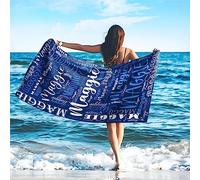 SearchI Personalised Beach Towel with Name 76x152cm,Custom Bath Towels with Name for Swimming Pool Bathroom Camping Travel,Quick Dry Microfiber Beach Towel for Adults Kids Lovers Birthday,Dark Blue